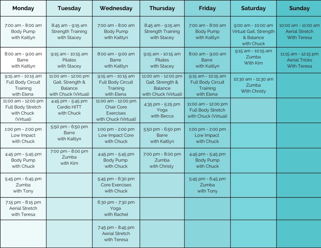 group fitness schedule